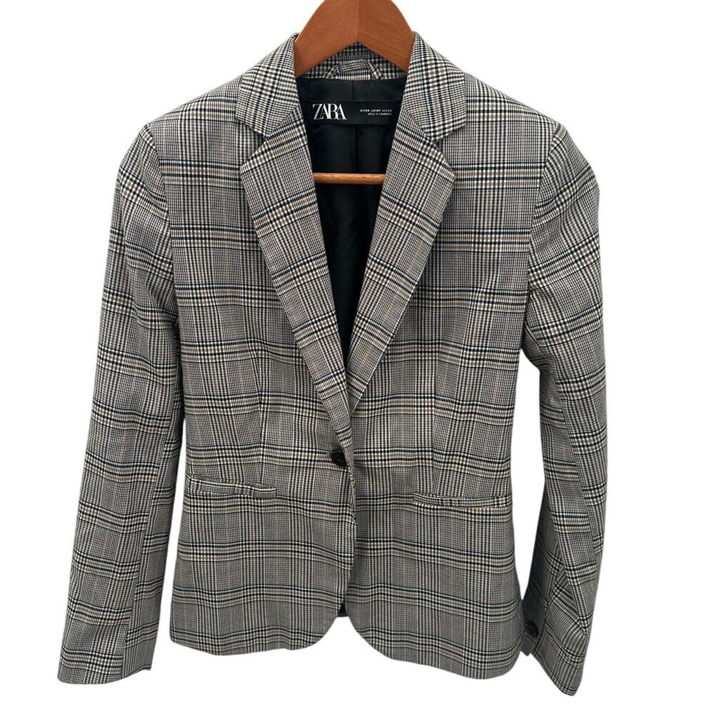 Zara Plaid Academia Notched Collar Blazer // 2